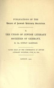 Cover of: The Union of Jewish Literary Societies of Germany