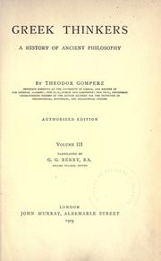 Cover of: Greek thinkers by Theodor Gomperz