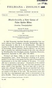 Cover of: Macfalaniella, a new genus of false spider mites (Acarina: Tenuipalpidae)