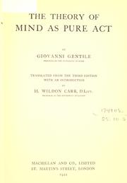 Cover of: The theory of mind as pure act