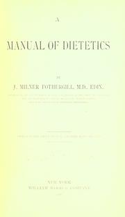 Cover of: A manual of dietetics