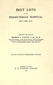 Cover of: Diet lists of the Presbyterian hospital, New York city by Carter, Herbert Swift