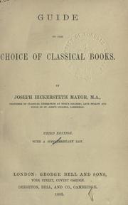 Cover of: Guide to the choice of classical books, with a supplementary list.