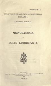 Cover of: Memorandum on solid lubricants.