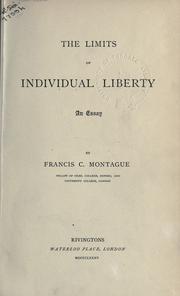 Cover of: The limits of individual liberty.