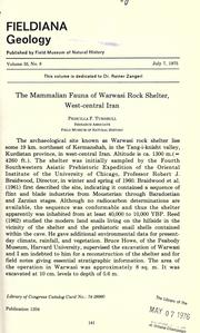 Cover of: The mammalian fauna of Warwasi rock shelter, West-central Iran by Priscilla F. Turnbull