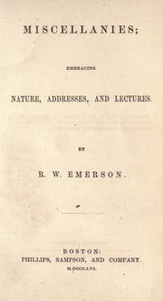 Cover of: Miscellanies by Ralph Waldo Emerson