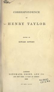 Cover of: Correspondence by Sir Henry Taylor