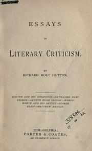 Cover of: Essays in literary criticism. by Richard Holt Hutton