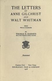 Cover of: The letters of Anne Gilchrist and Walt Whitman. by Anne (Burrows) Gilchrist