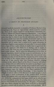 Cover of: Agnosticism: a reply to Professor Huxley.