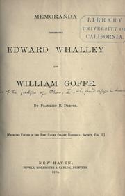 Memoranda concerning Edward Whalley and William Goffe by Franklin Bowditch Dexter