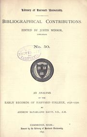 Cover of: An analysis of the early records of Harvard College, 1636-1750.