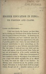 Cover of: Higher education in India: its position and claims by West, Raymond Sir