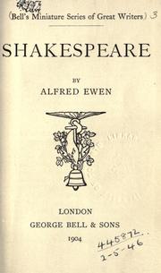 Cover of: Shakespeare by Alfred Ewen