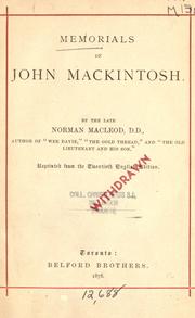 Cover of: Memorials of John Mackintosh