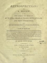 Cover of: Retrospection: or, A review of the most striking and important events, characters, situations, and their consequences, which the last eighteen hundred years have presented to the view of mankind.