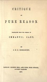 Cover of: Critique of pure reason. by Immanuel Kant
