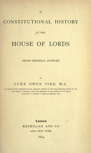 Cover of: A constitutional history of the House of Lords from original sources
