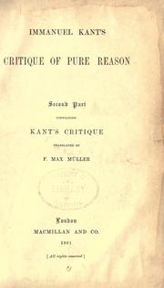 Cover of: Immanuel Kant's Critique of pure reason.