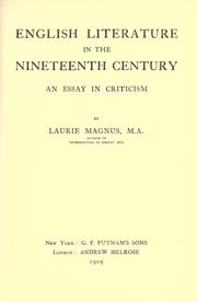 Cover of: English literature in the nineteenth century by Magnus, Laurie
