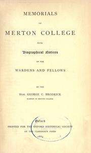 Cover of: Memorials of Merton College by George C. Brodrick, George C. Brodrick