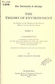 Cover of: The theory of environment: an outline of the history of the idea of Milieu, and its present status.