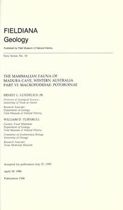 Cover of: The mammalian fauna of Madura Cave, Western Australia. by Ernest L. Lundelius, Ernest L. Lundelius