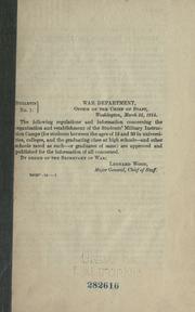 Cover of: Regulations and information concerning the organization and establishment of the students' military instruction camps ...