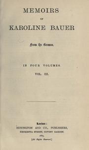 Cover of: Memoirs of Karoline Bauer by Karoline Bauer, Karoline Bauer