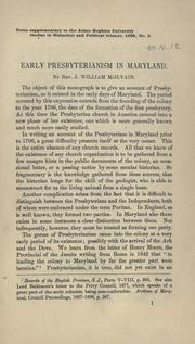 Early Presbyterianism in Maryland by James William McIlvain