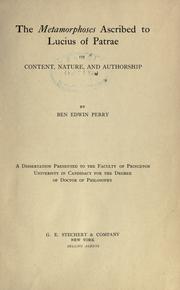 The Metamorphoses ascribed to Lucius of Patrae by B. E. Perry