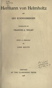 Cover of: Hermann von Helmholtz by Leo Koenigsberger, Leo Koenigsberger