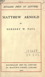 Cover of: Matthew Arnold. by Herbert W. Paul