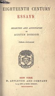 Cover of: Eighteenth century essays. by Austin Dobson