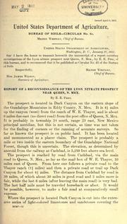 Cover of: Report of a reconnoissance of the Lyon nitrate prospect near Queen, N. Mex.