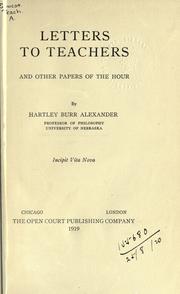 Cover of: Letters to teachers by Hartley Burr Alexander, Hartley Burr Alexander