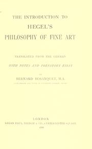 Cover of: The introduction to Hegel's Philosophy of fine art. by Georg Wilhelm Friedrich Hegel