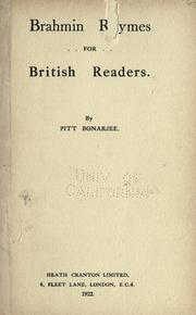 Brahmin rhymes for British readers by Pitt Bonarjee
