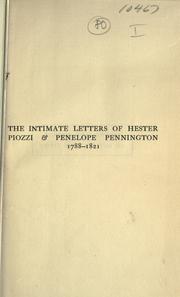 Cover of: The intimate letters of Hester Piozzi and Penelope Pennington, 1788-1821 by Hester Lynch Piozzi