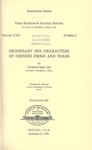 Cover of: Secondary sex characters of Chinese frogs and toads.