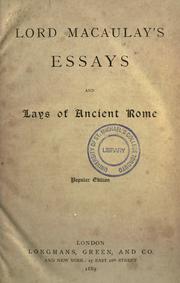 Cover of: Lord Macaulay's essays by Thomas Babington Macaulay