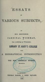 Cover of: Essays on various subjects by Nicholas Patrick Wiseman