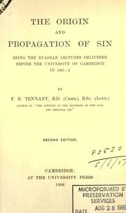 Cover of: The origin and propagation of sin by F. R. Tennant