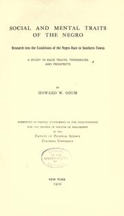 Cover of: Social and mental traits of the Negro by Howard Washington Odum
