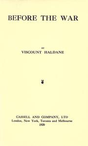 Cover of: Before the war