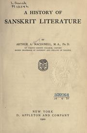 Cover of: A history of Sanskrit literature. by Arthur Anthony Macdonell