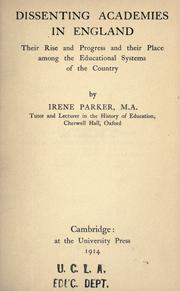 Cover of: Dissenting academies in England by Irene Parker