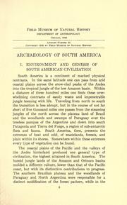 Cover of: Archaeology of South America