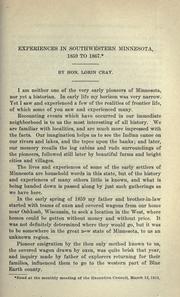 Cover of: Experiences in southwestern Minnesota, 1859 to 1867 by Lorin Cray